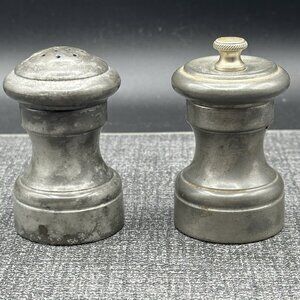 Vintage Pewter Salt & Pepper Shaker Set Empire Pewter Made in Italy Mill Set